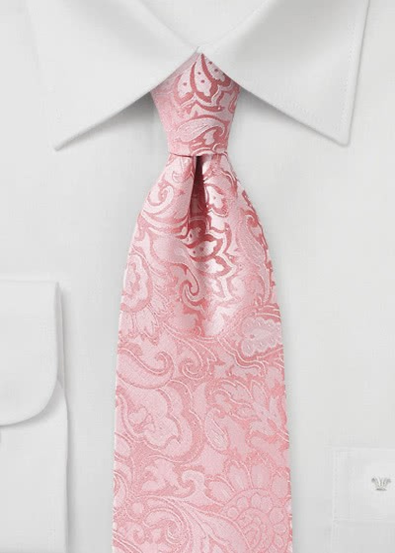 Rosa Krawatte schmal  mit dezentem Paisley-Muster