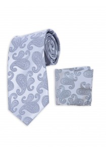 Set Krawatte und Tuch silbergrau Paisley-Muster