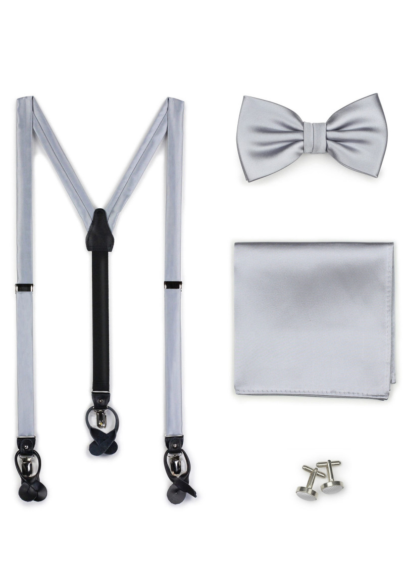 Set: Hosenträger, Herrenschleife, Ziertuch und