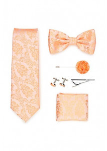Geschenkbox in edlem Apricot Krawatte, Fliege, Einstecktuch und Accessoires