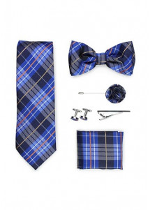 Komplettset klassisches Schottenkaro navyblau hellblau