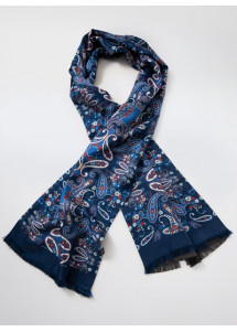 Doubleface-Tuchschal Paisleymuster blau