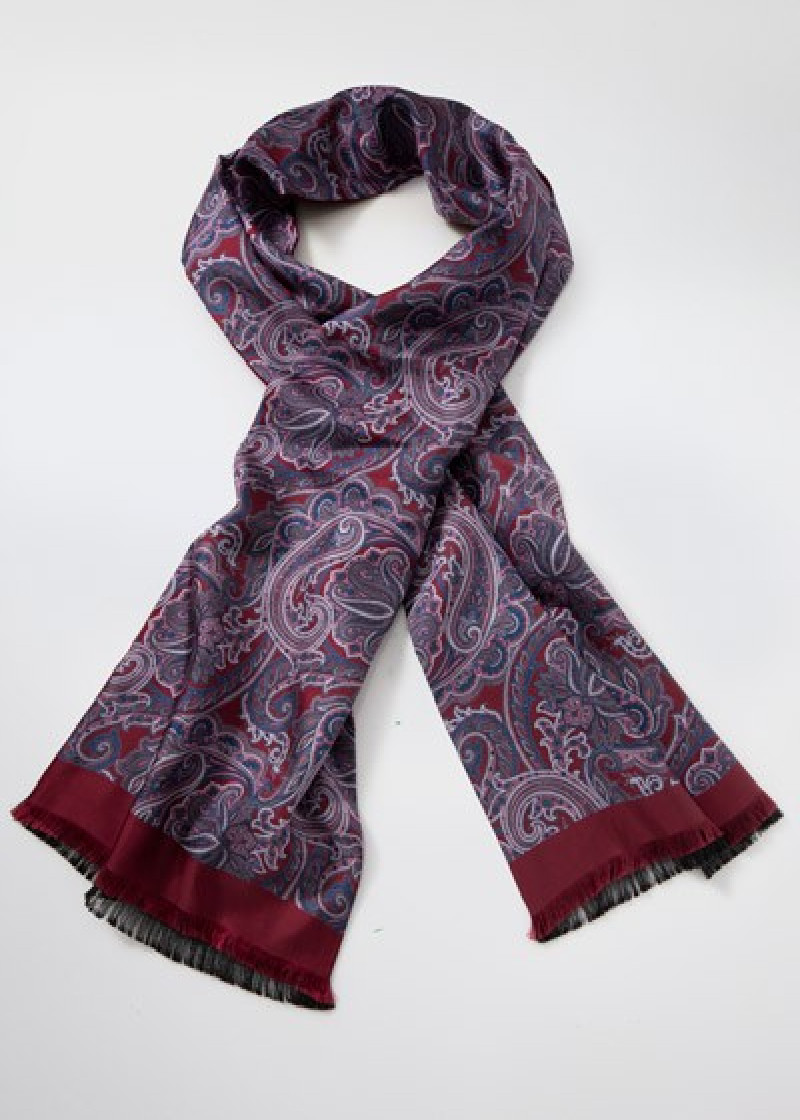 Doubleface-Seidenschal Paisleymuster bordeaux