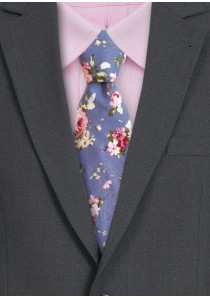 Krawatte Baumwolle Rosen-Dekor rauchblau