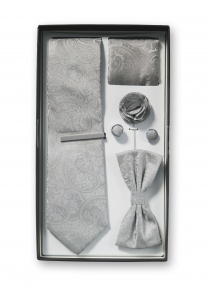 Geschenkbox Paisleymuster silber mit Krawatte,