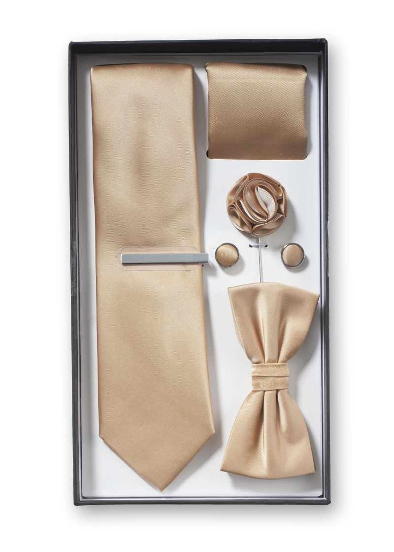 Geschenkbox champagner mit Krawatte, Herrenfliege,