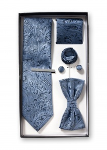 Geschenkbox Paisley-Motiv blassblau mit Krawatte,