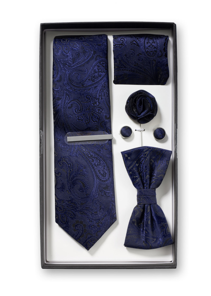 Geschenkbox Paisleymotiv navy mit Krawatte,