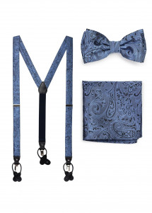 Set Fliege Einstecktuch Hosenträger Paisley