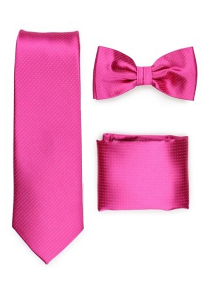 Set Krawatte Fliege Einstecktuch Punkte pink