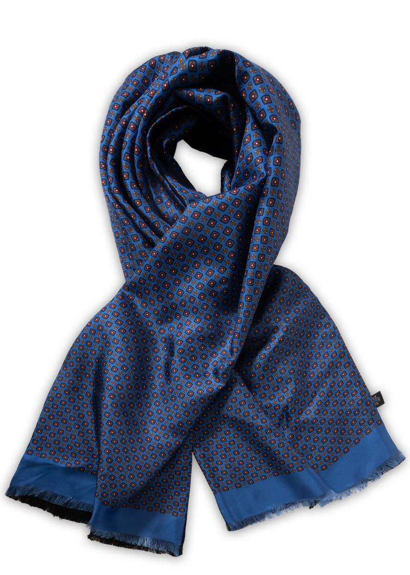 Gefütterter Seidenschal mit all over Muster (blau)