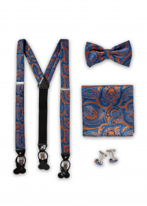 Hosenträger-Set mit Paisley Muster (orange / navy)