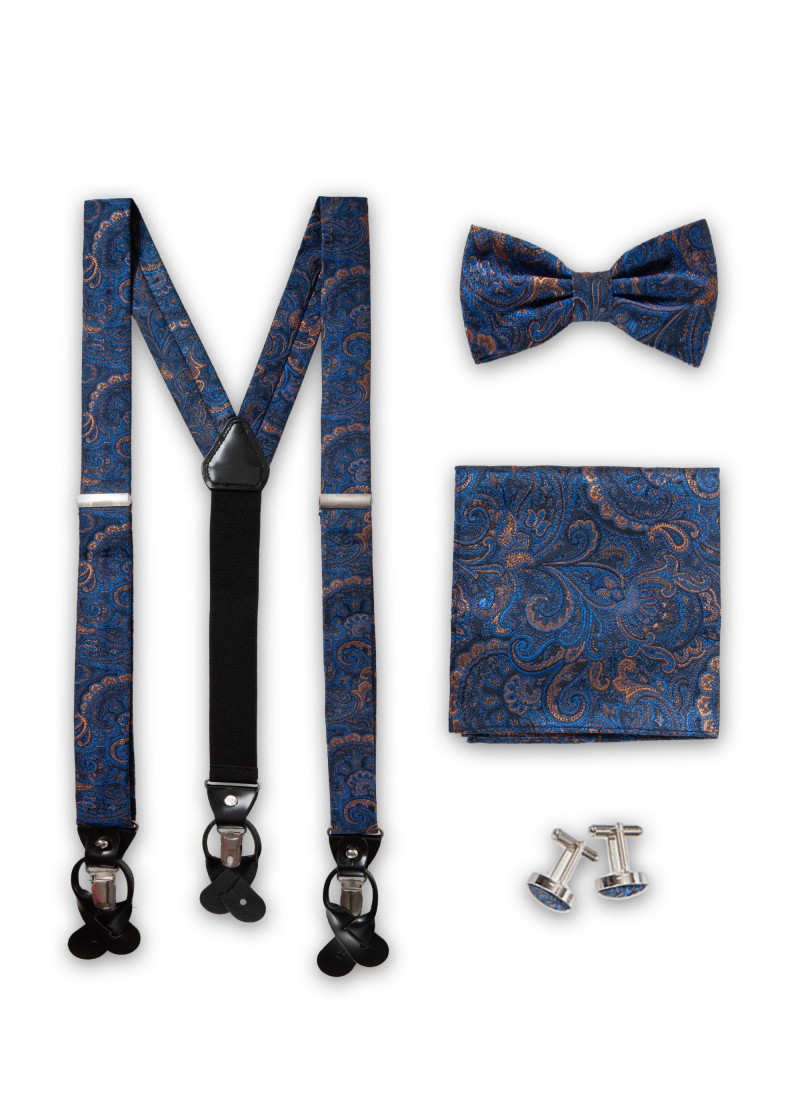 Hosenträger-Set mit Paisley Muster (dunkelblau /