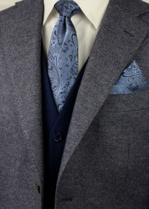 Krawatte Einstecktuch Paisley dunkelblau hellblau Geschenk-Set