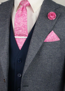 Geschenk-Set Paisley-Muster pink mit Krawatte, Schleife, Kavaliertuch und Zubehör
