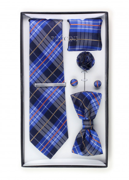 Geschenk-Set klassisches Schottenkaro navyblau hellblau