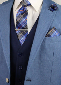 Krawatte, Fliege, Einstecktuch und Zubehör klassisches Schottenkaro navyblau hellblau