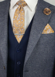 Geschenk-Set Paisley-Muster champagner  mit Herrenkrawatte, Herren-Schleife und Zubehör