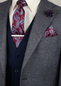 Krawatte, Fliege, Einstecktuch und Zubehör Paisley-Motiv weinrot hellblau