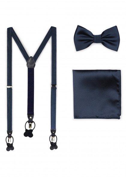 Gentleman-Set Hosenträger, Fliege, Einstecktuch in navy