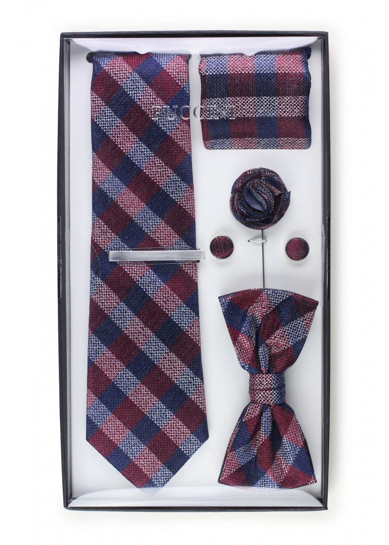 Komplettset klassisches Glencheckdesign bordeaux
