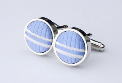 Manschettenknöpfe blau/weiß Seiden Inlay