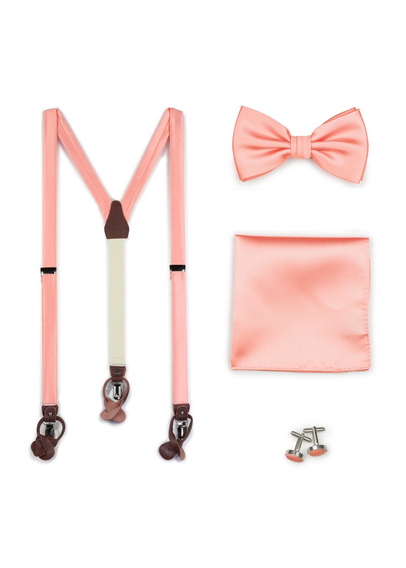 Set: Hosenträger, Schleife, Einstecktuch und