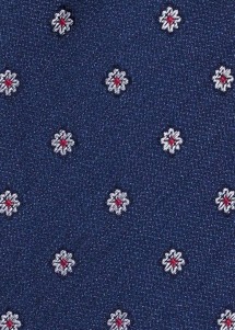 Stoffbild Blau mit Blumenmuster in Silber und Rot