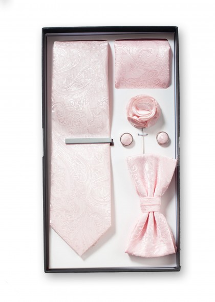 Geschenk-Set Krawatte, Fliege, Einstecktuch Paisley Rosé