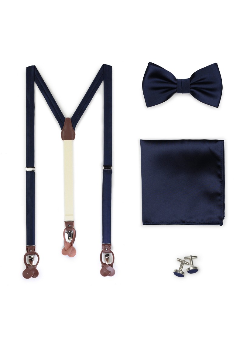 Set: Hosenträger, Herrenschleife, Einstecktuch und
