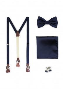 Set: Hosenträger, Herrenschleife, Einstecktuch und