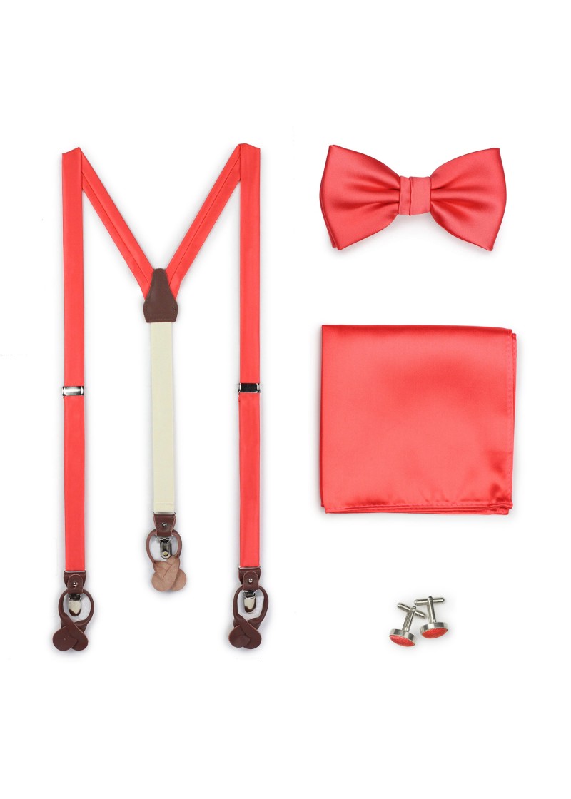 Set: Hosenträger, Herrenschleife, Ziertuch und