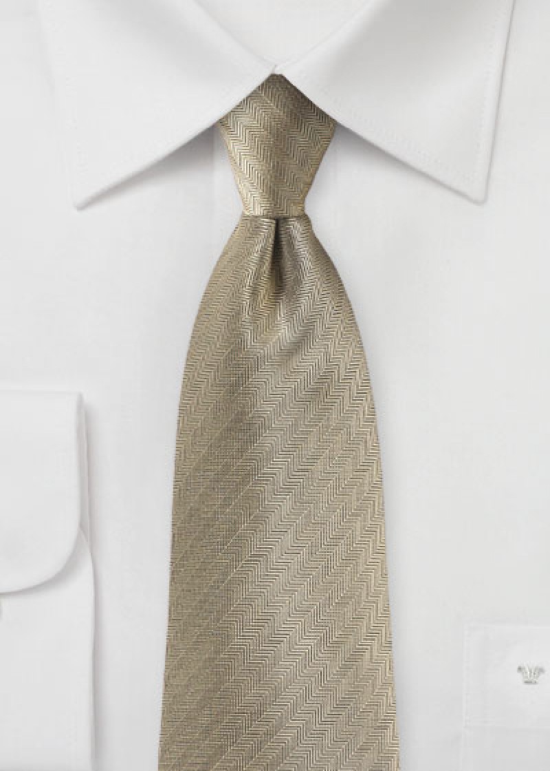 Herrenkrawatte Herringbone goldfarben