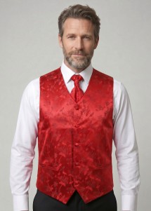 rote Hochzeitsweste mit Plastron Blumenmuster