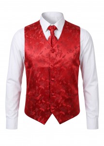 Hochzeitsweste mit Plastron Blumenmuster Rot mit Hemd