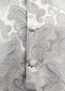 Hochzeitsweste und Plastron Silber Paisley-Muster Nahaufnahme