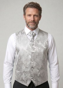 Hochzeitsweste und Plastron Silber Paisley-Muster mit Model