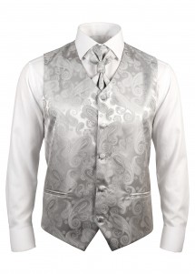 Hochzeitsweste und Plastron Silber Paisley-Muster mit Hemd