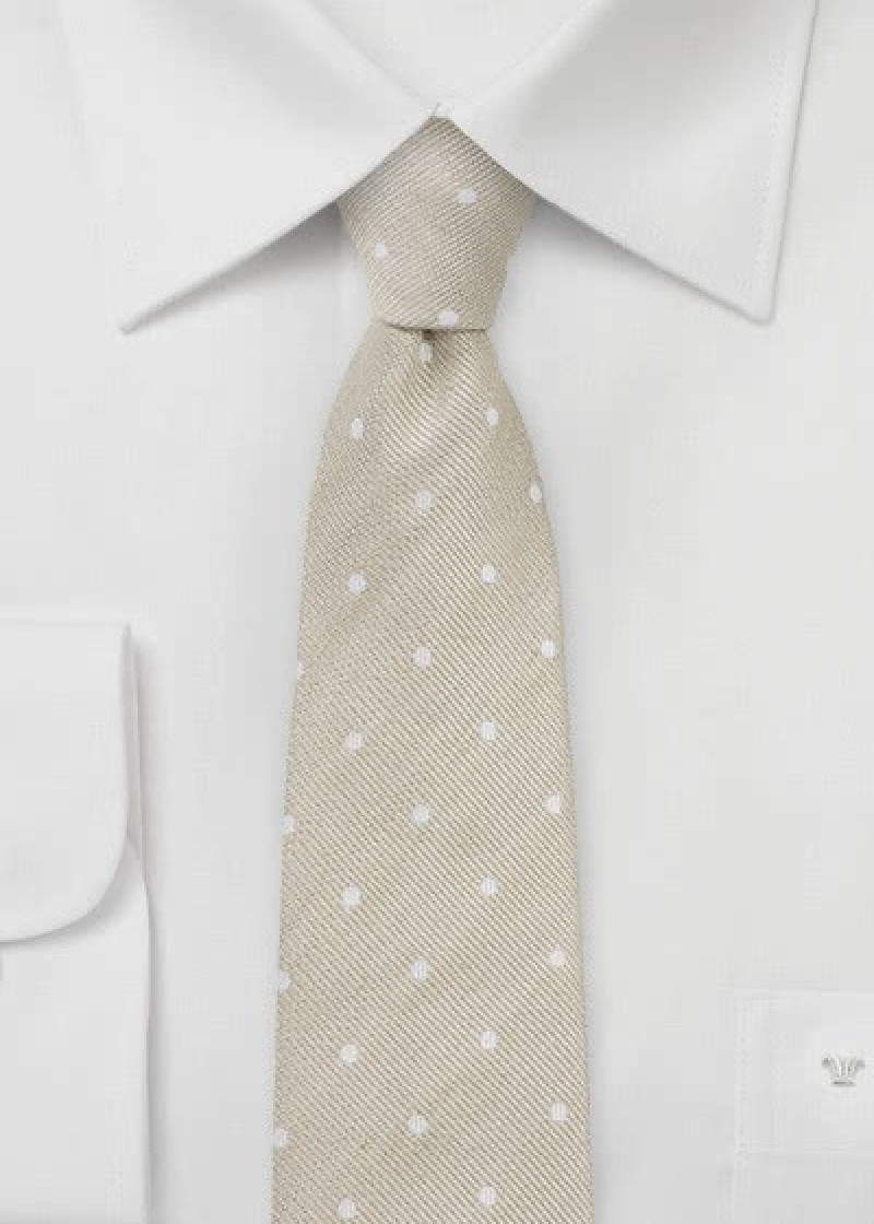 Herrenkrawatte beige tupfengemustert mit Leinen