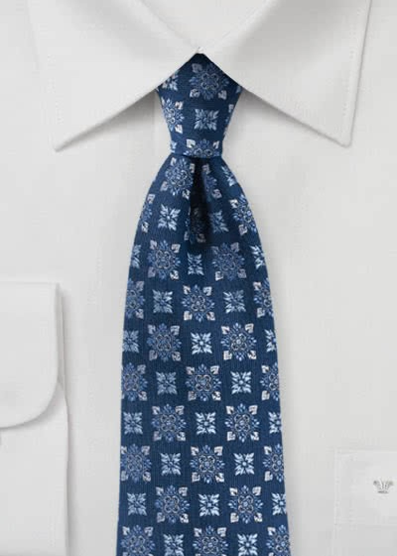Herrenkrawatte Blumen-Ornamente navyblau